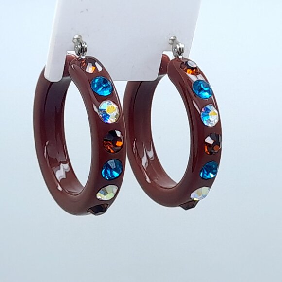 chunky brown color Lucite Acrylic wide 1.5 Hoop Latch Back Fashion Earrings - Picture 2 of 4